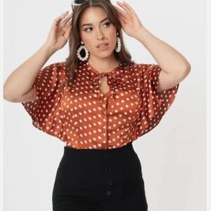 Unique Vintage Copper Polka Dot Blouse